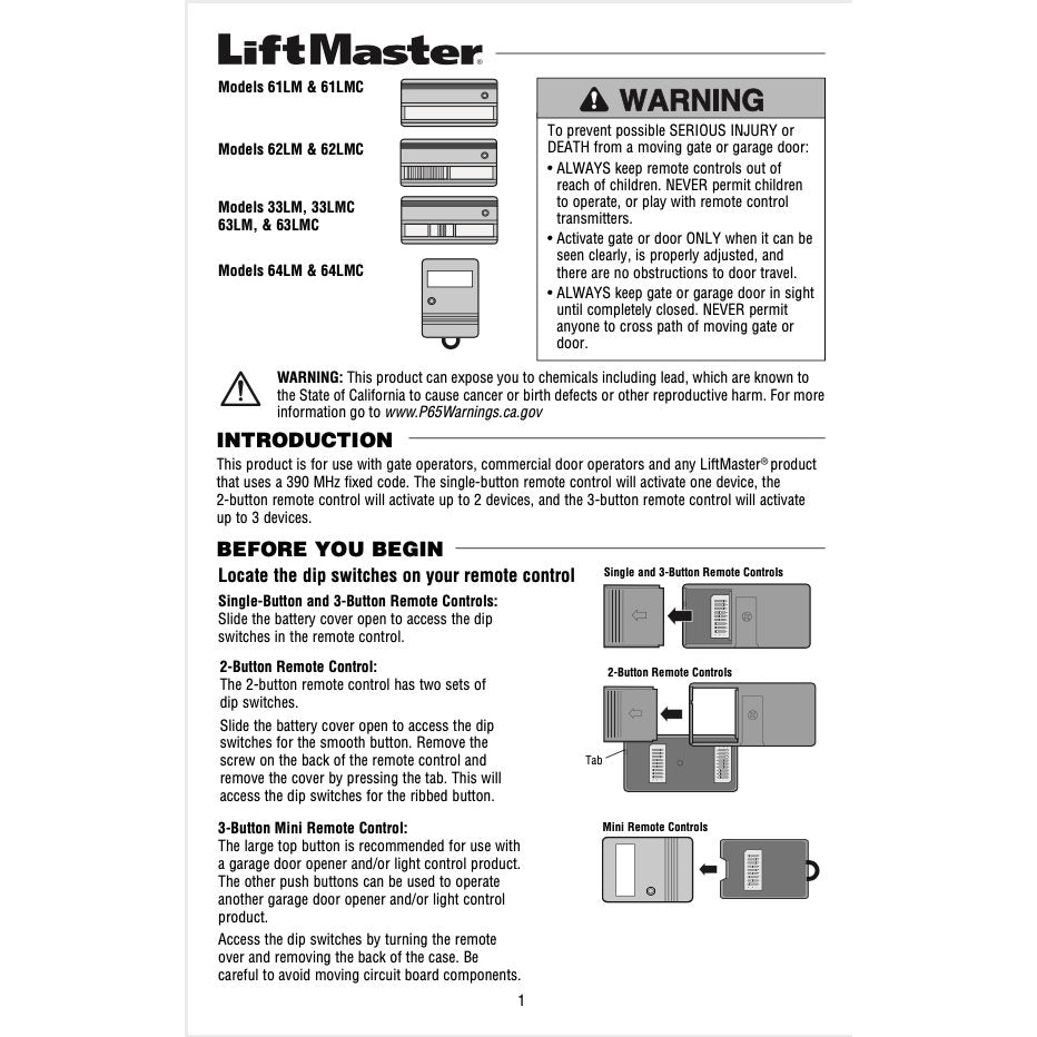 AccessMaster 61LM 1-Button Visor 390 MHz Garage Door Opener Remote Control