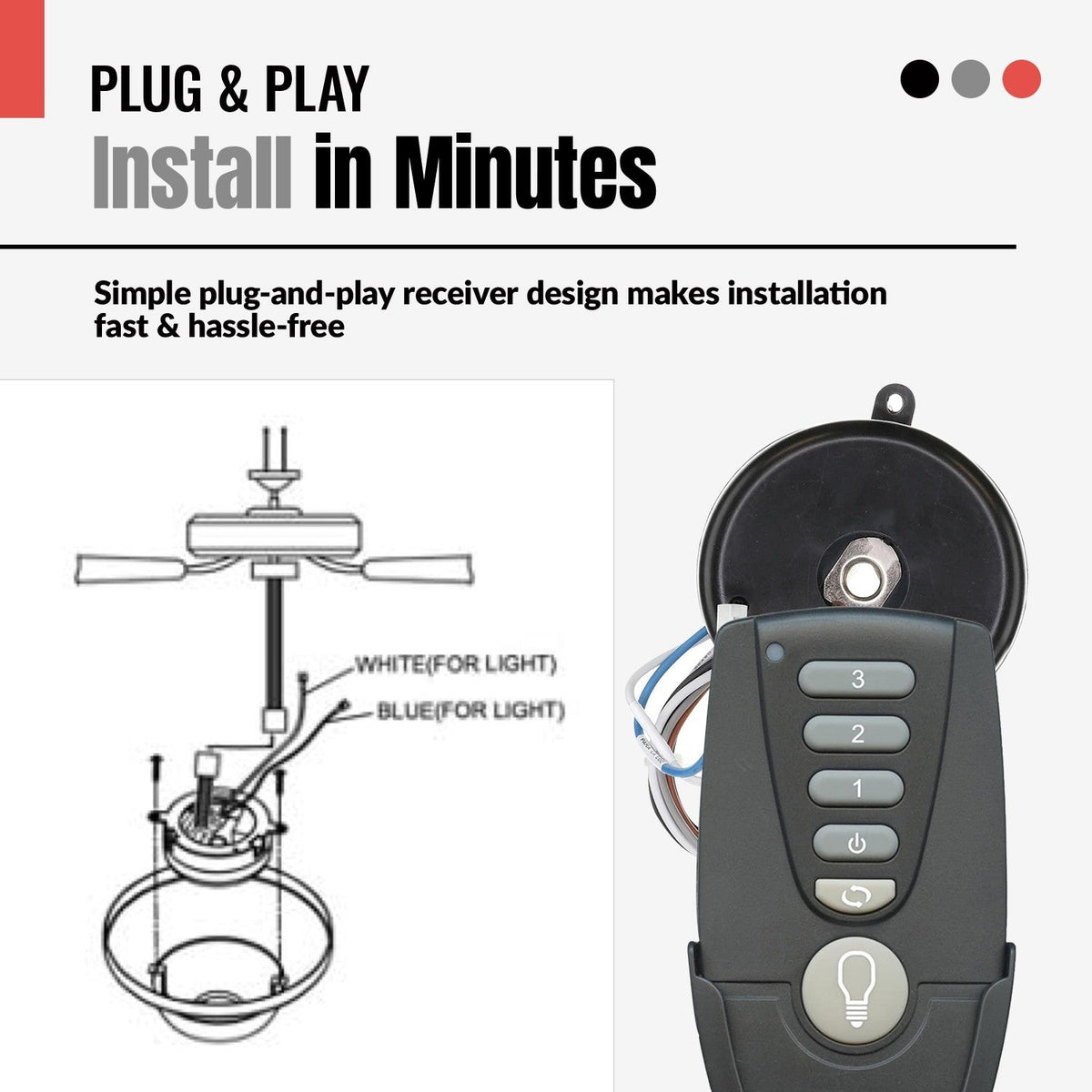Anderic Substitute for Hunter CP9430R/IN2TX09 Ceiling Fan Receiver [MR77A-RR7222T434-KIT]