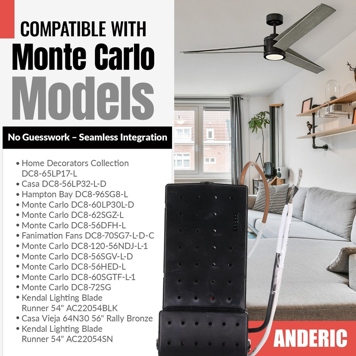 Hampton Bay DC8-96SG8-L 6 Speed For Monte Carlo DC Ceiling Fan Receiver