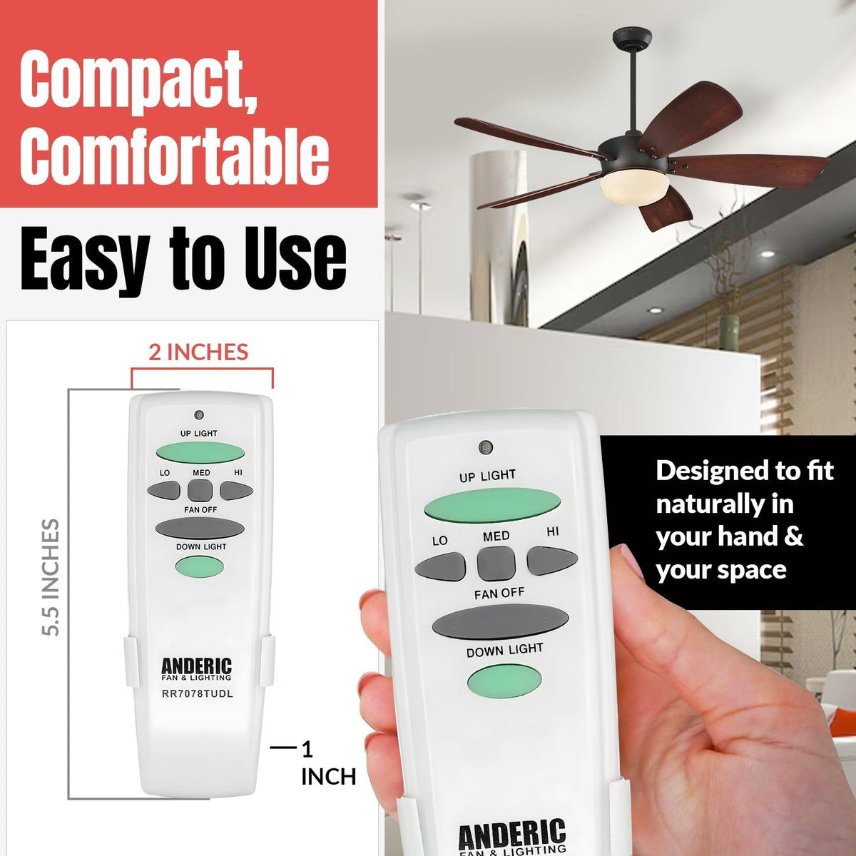 Anderic RR7078TUDLKIT Ceiling Fan Kit for Up light and Down Light 3-Speed Ceiling Fans