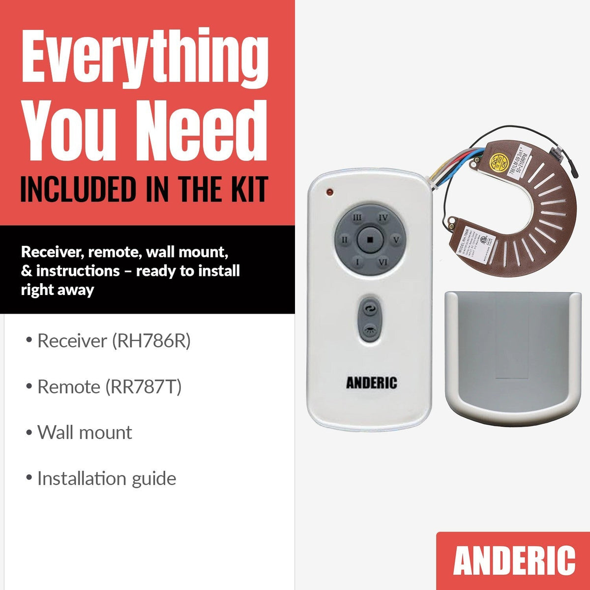 Anderic Substitute for Fanimation Fans RH786R Up/down light Ceiling Fan Receiver [RH786R/RR787T-KIT]