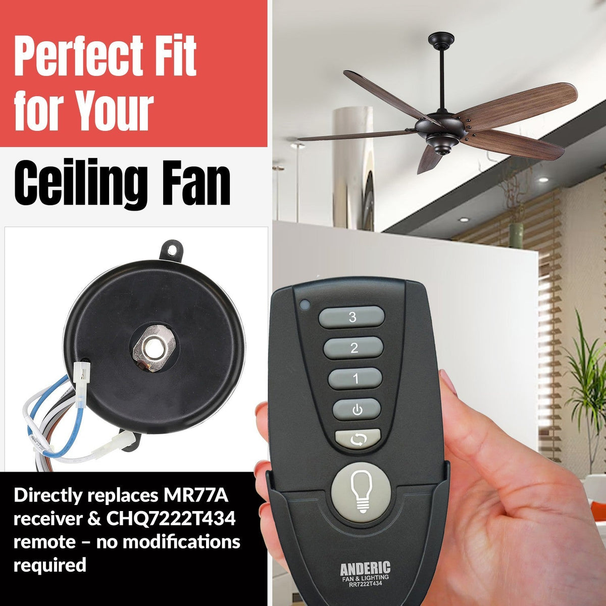Anderic Substitute for Hunter 8511204 Ceiling Fan Receiver [MR77A-RR7222T434-KIT]