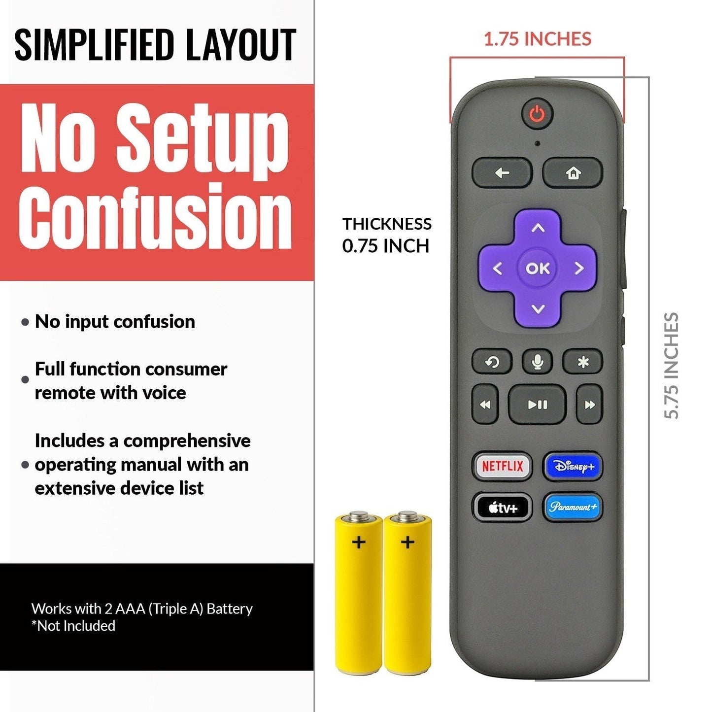 Roku RCGR3 FOR stick with Headphone Streaming Remote Control