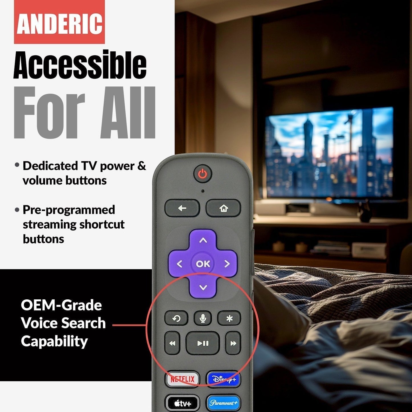 Roku RCGR3 FOR stick with Headphone Streaming Remote Control