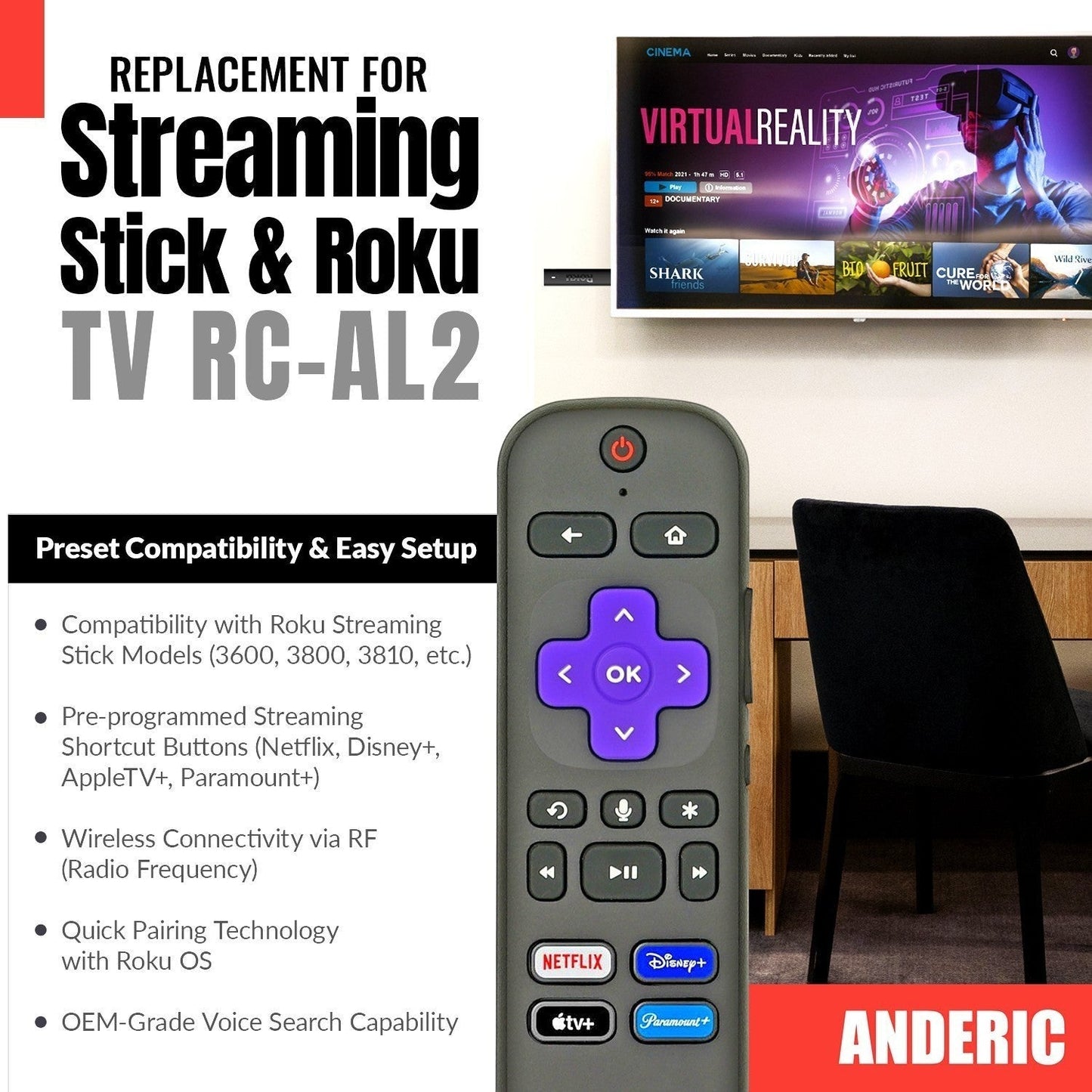 Roku RC36 Streaming Remote Control | RF | Headphones | A/B | Netflix | Amazon | rdio | vudu - 3226000107