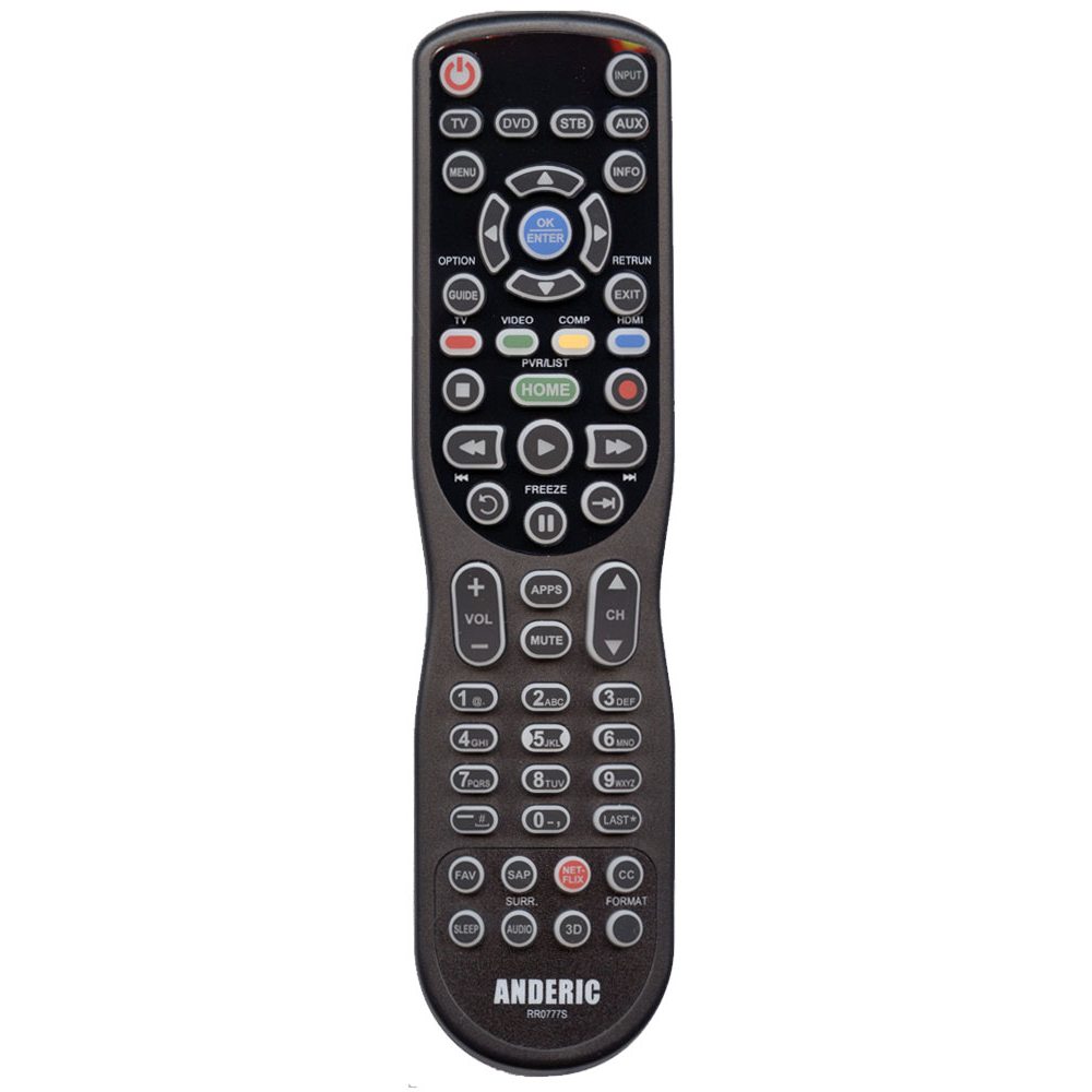 Anderic RR0777S Universal 4-Device Remote Control for Pre-programmed for Panasonic Smart TVs with Learning and Backlight | N2QAYB000777S