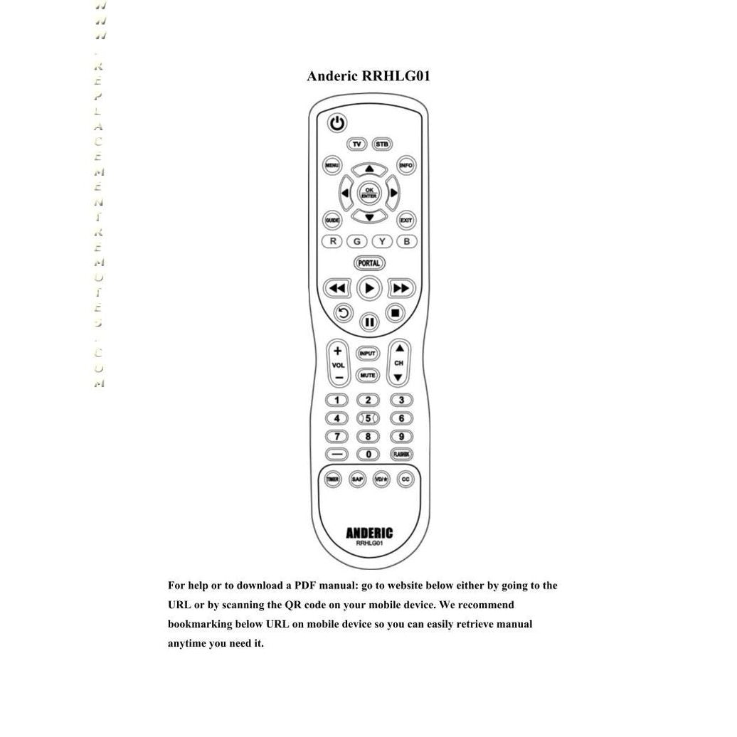 Anderic RRHLG01 Universal Hospitality 1-Device Remote Control Preprogrammed to LG