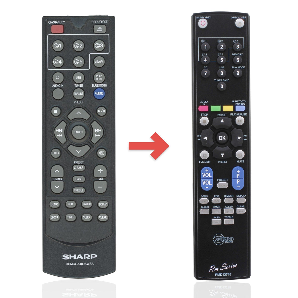 Sharp RRMCGA409AWSA Micro Component System Audio Remote Control | IR - RRMCGA409AWSA