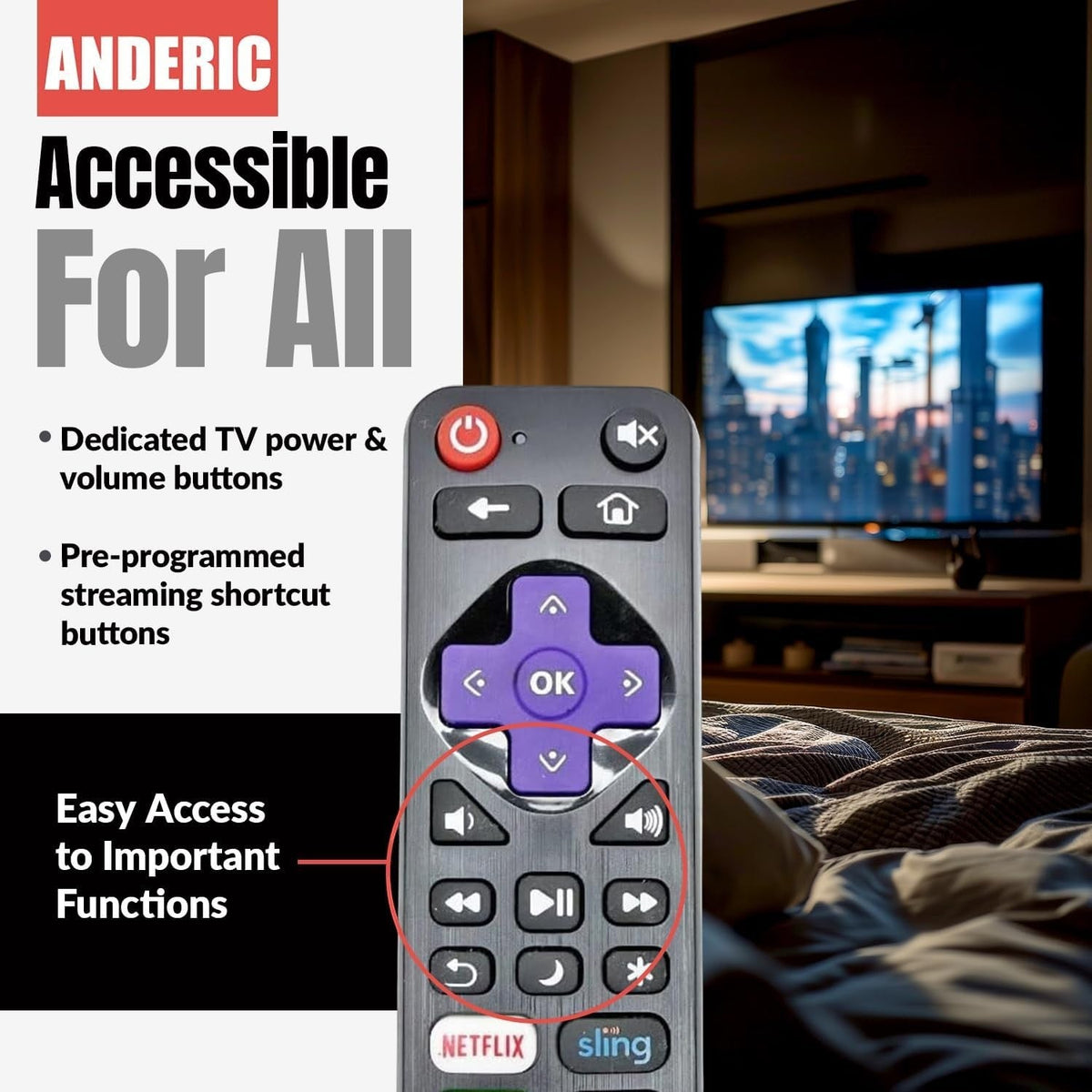 Sharp LC-RCRCA-21 ROKU TV Remote Control | Canada | Netflix | Roku Channel | Google Play | CBS - LCRCRCA21
