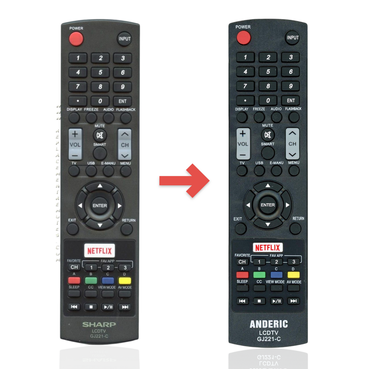 Sharp GJ221C LCD Smart TV Remote Control | Netflix - 9LE098003003220