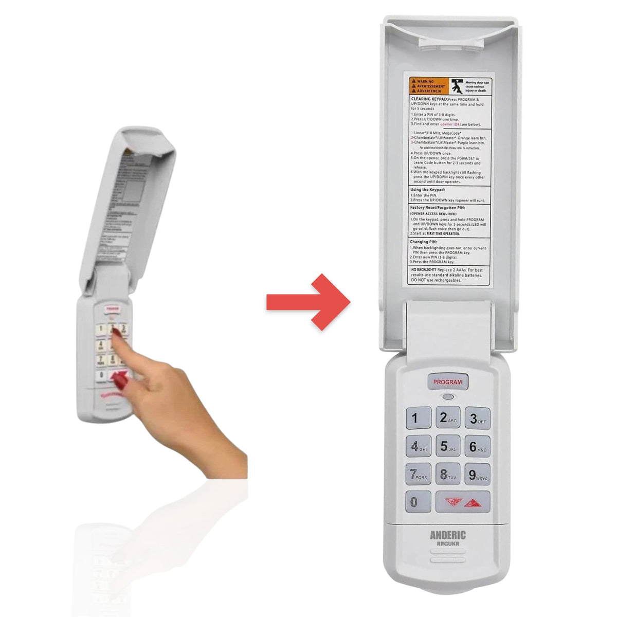 Overhead Door OUK Universal 3-Door Wireless Keypad Wall Console with DIP and Learn Garage Door Opener Remote Control