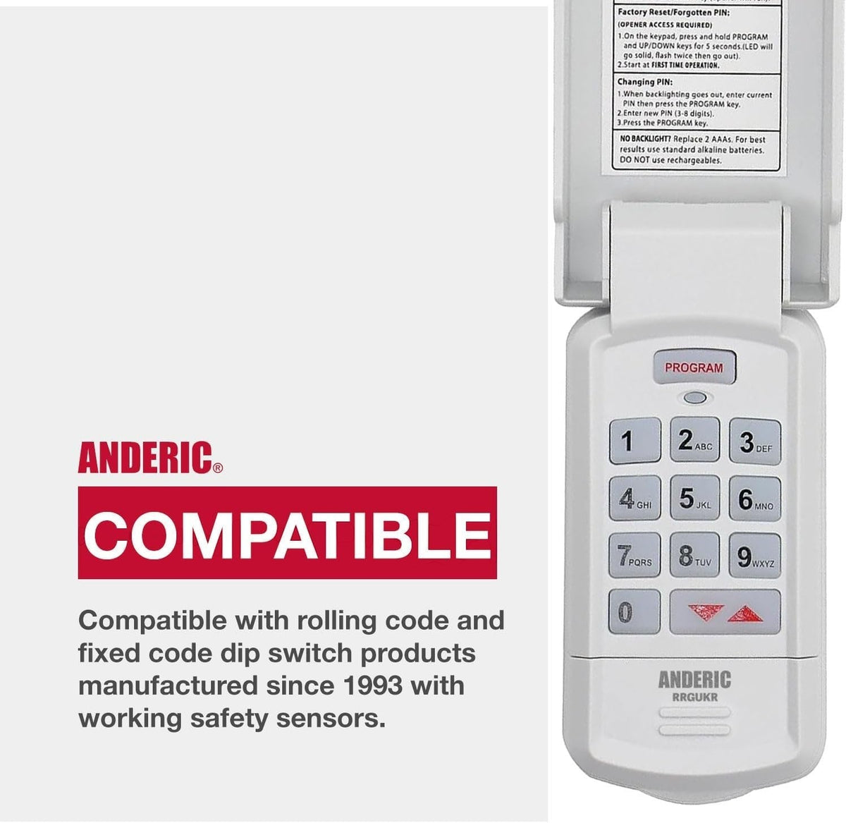 Overhead Door OUK Universal 3-Door Wireless Keypad Wall Console with DIP and Learn Garage Door Opener Remote Control