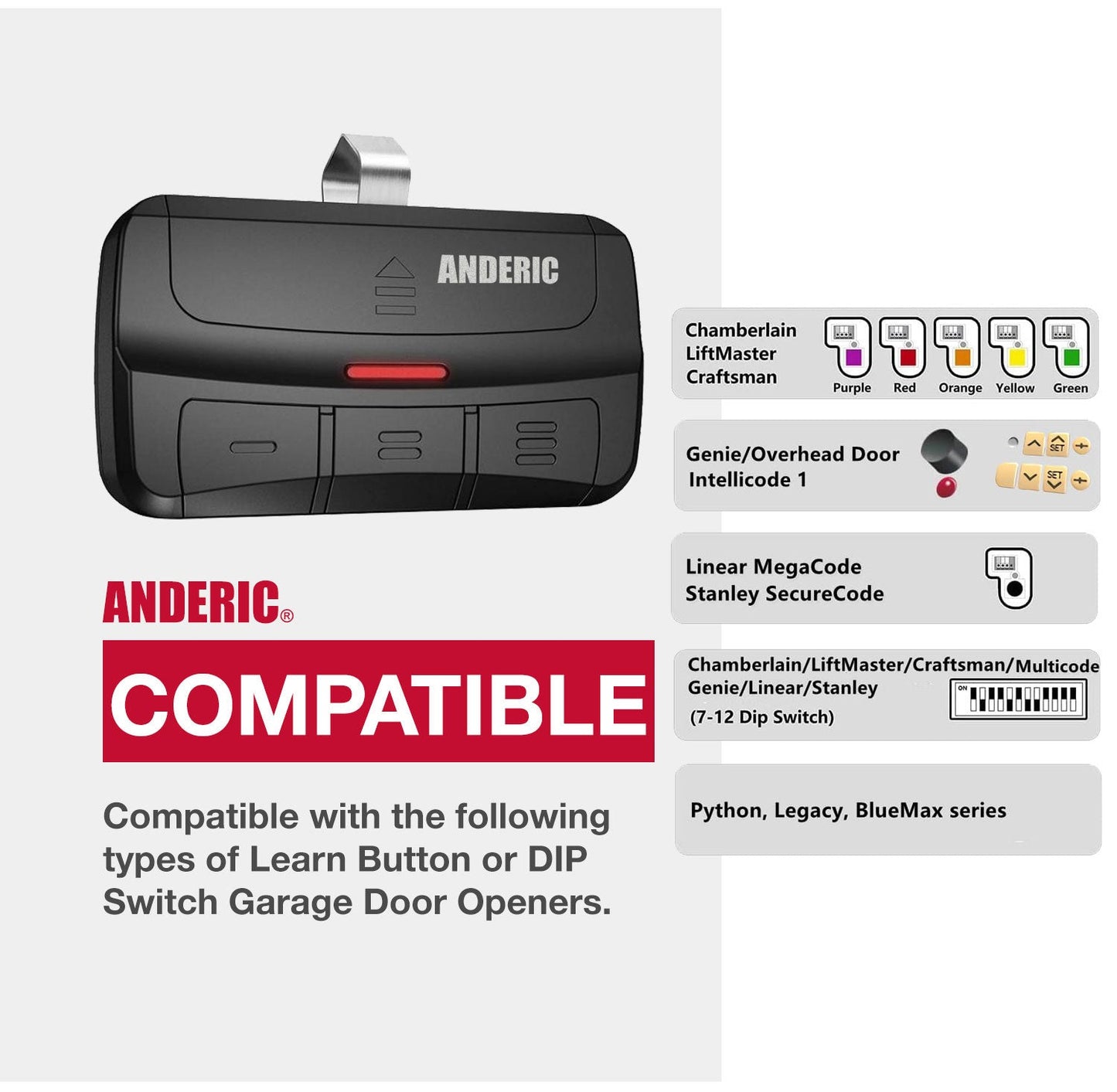Anderic 375UT Universal 3-Button Garage Door Opener Remote Control for LiftMaster, Chamberlain, Genie, Craftsman, Linear, and Wayne Dalton