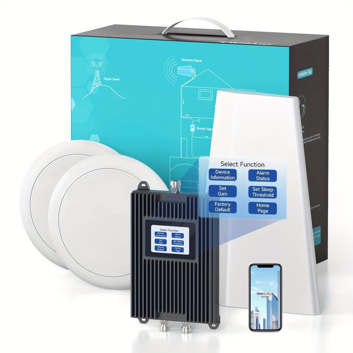 INVCALL Cell Phone Signal Booster For Large Office House With 2 Indoor Antennas, Cell Booster For 5G/4G LTE 3G, Up To 8, 000 Sq Ft, All U.S. Carriers, Band 2/4/5/12/13/17/25 FCC Approved