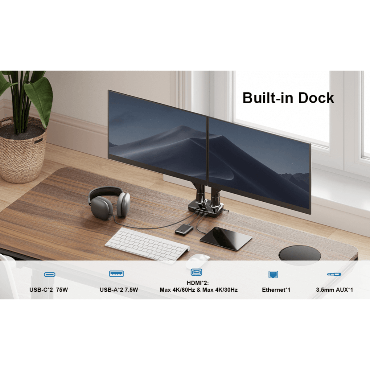 ErgoAV ErgoLink Motion Desk Mount for Dual Monitors up to 34" and 22 lbs