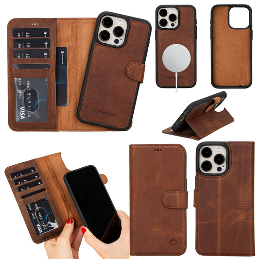 Casper Leather iPhone 15 Pro Max Wallet Case | Detachable MagSafe Compatible RFID Protection