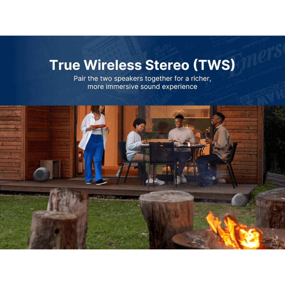 Emerson 1-Pair Mini Pebbles Duo Bluetooth Speakers with TWS