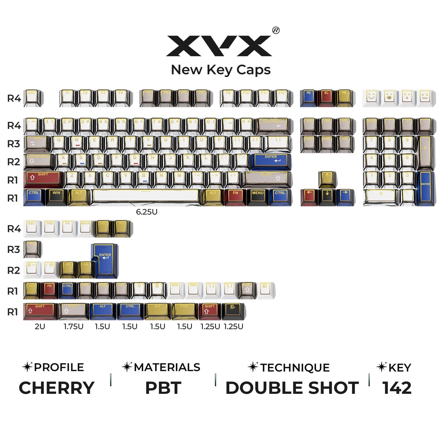 XVX PRISM Shine-Through Double-Shot Cherry Profile PBT Keycap Set 142-key