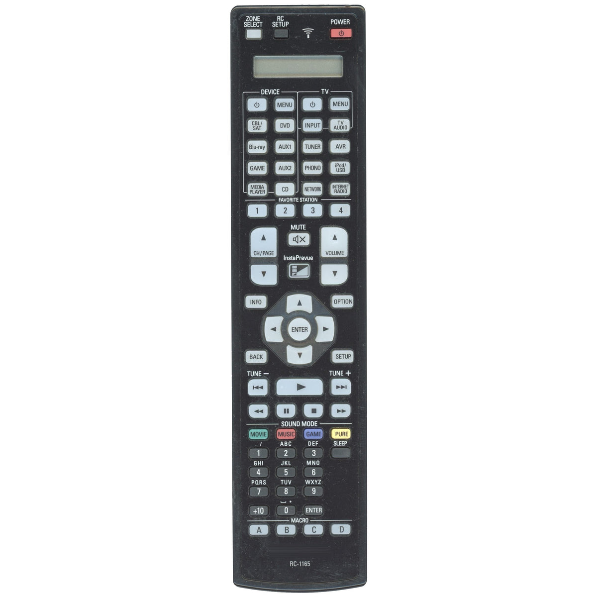 Denon RC-1165 A/V Receiver Remote Control | IR | LCD Screen | Backlit Buttons - 30701010600AD