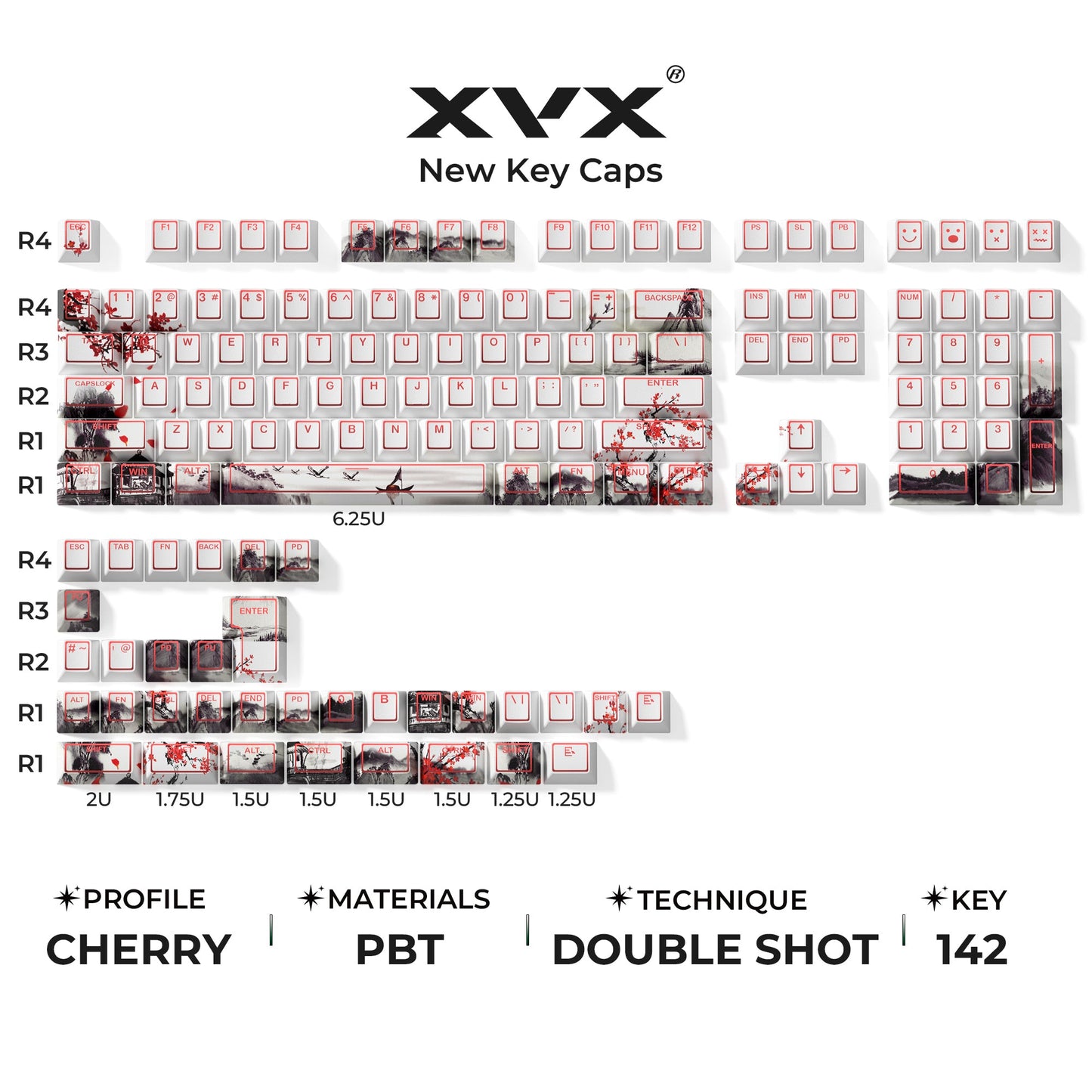 XVX PRISM Shine-Through Double-Shot Cherry Profile PBT Keycap Set 142-key