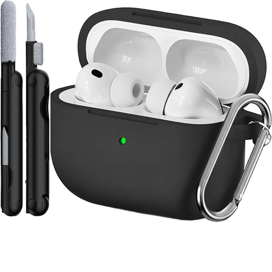 Silicone Protective Case for AirPods Pro (3rd Gen) with Keychain & Cleaning Pen – Black