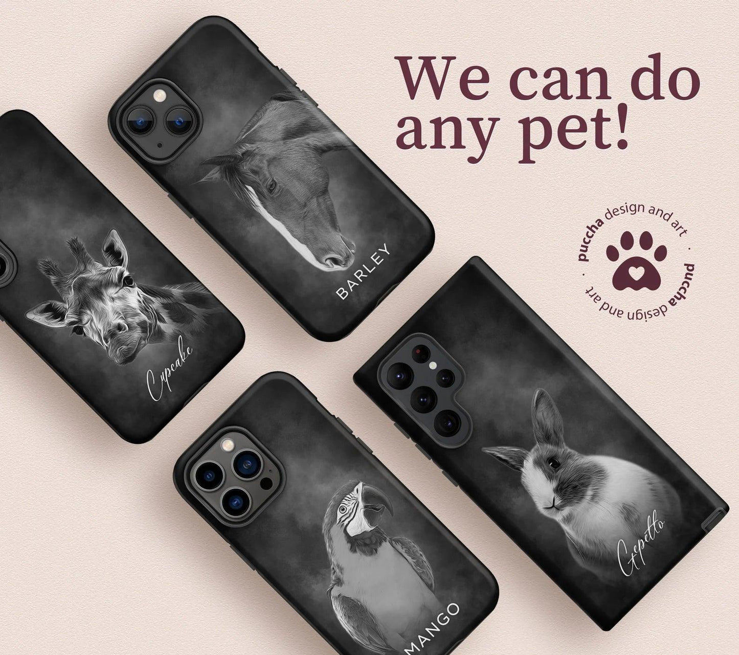 Pet Phone Case with Custom Photo Personalized Dog Cat Name Portrait  Illustration Case Pet Loss Sympathy Memorial Gift