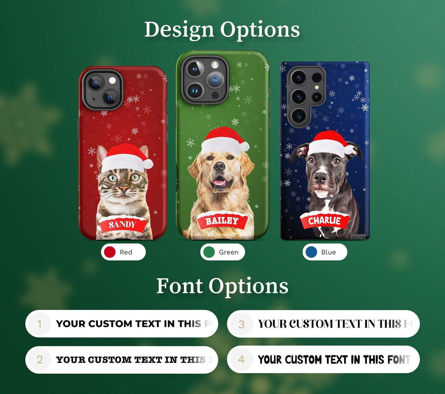 Custom Pet Christmas Phone Case with Dog Cat Photo, Personalized Gift