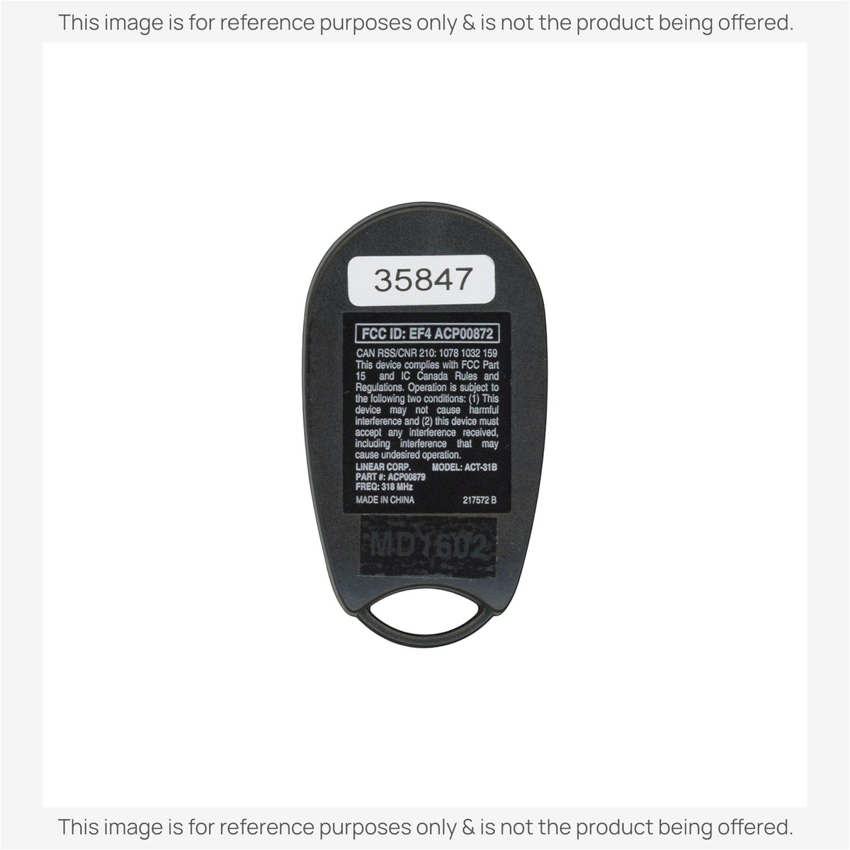 Linear ACT31B ACP00879 keychain 1-button 318 Mhz Garage Door Opener Remote Control