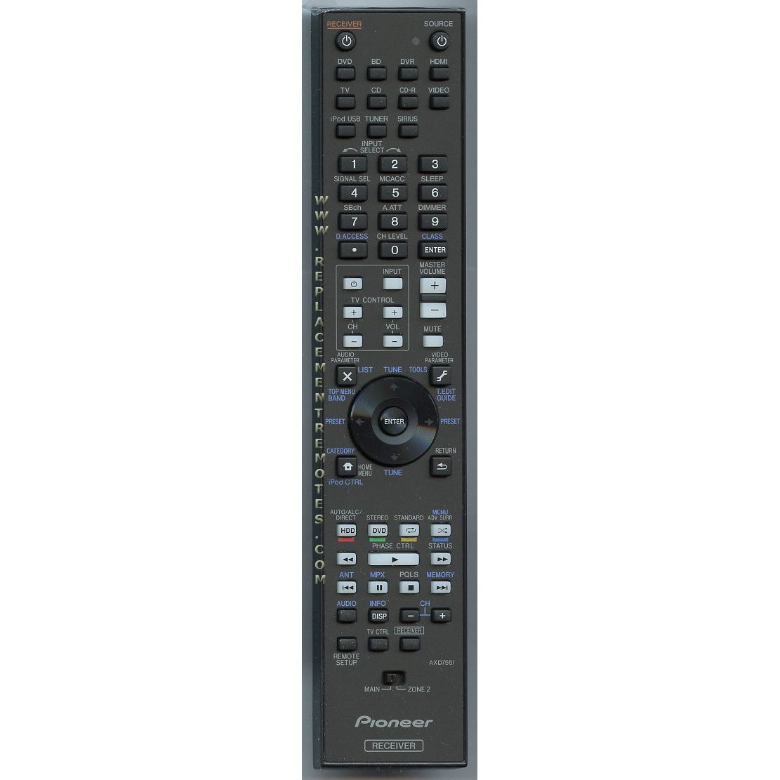Pioneer AXD7551 Receiver Remote Control