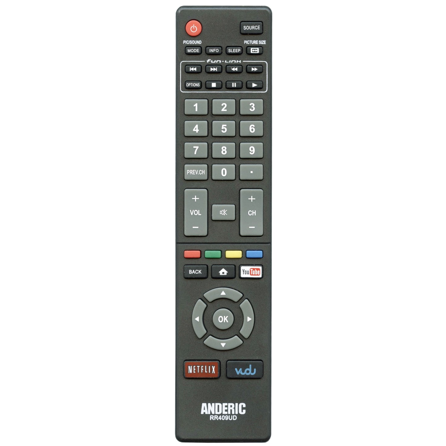 Sanyo NH414UD Smart TV Remote Control | Youtube | Netflix | Vudu - NH414UD