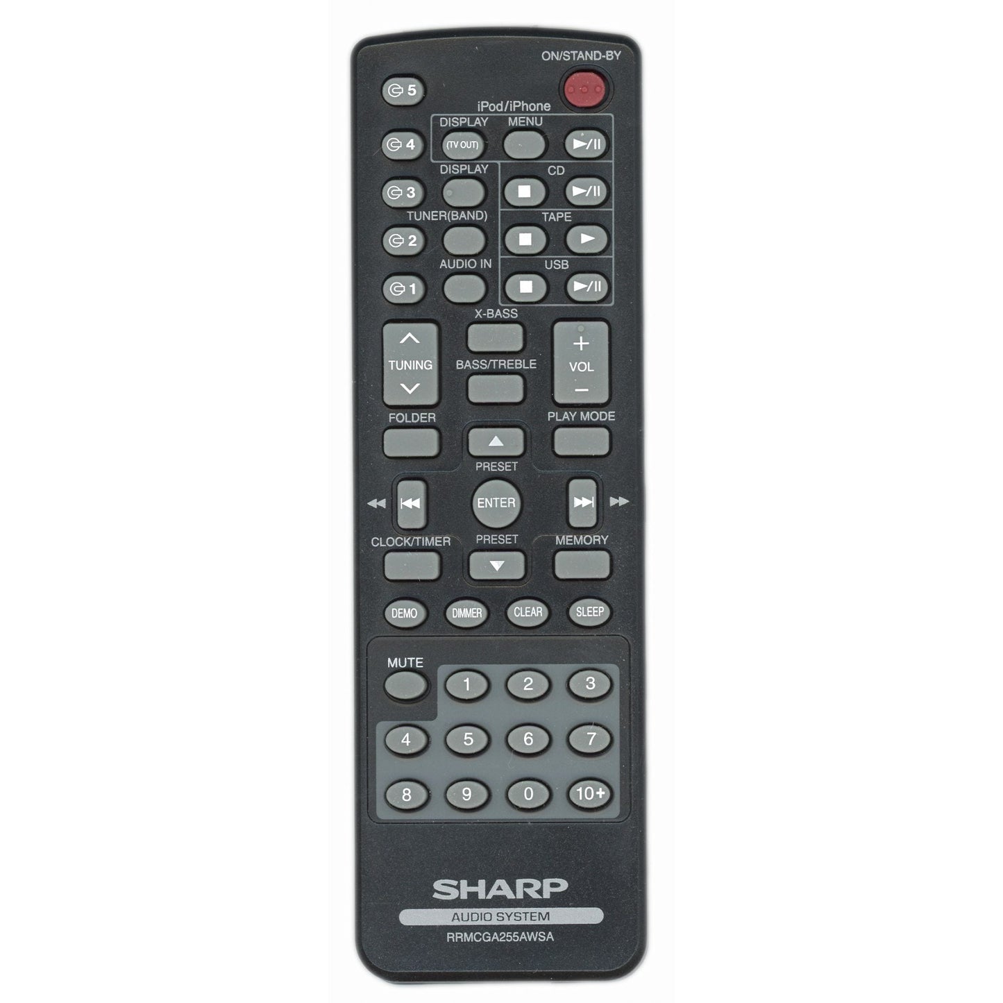 Sharp RRMCGA255AWSA 5 Disc Mini Component System Audio Remote Control - RRMCGA255AWSA