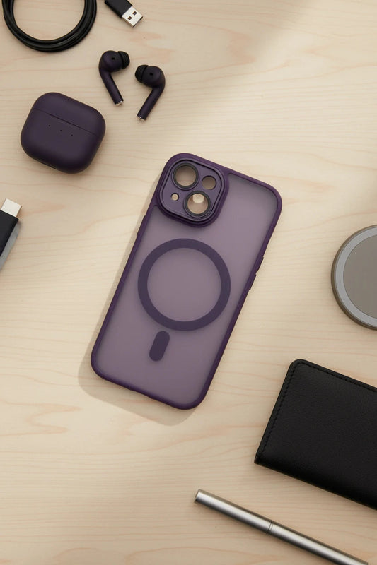 shockproof phone case For Phone Armor Magnetic Wireless Charging Case For iPhone Shockproof Lens Protection Cover Dark Purple