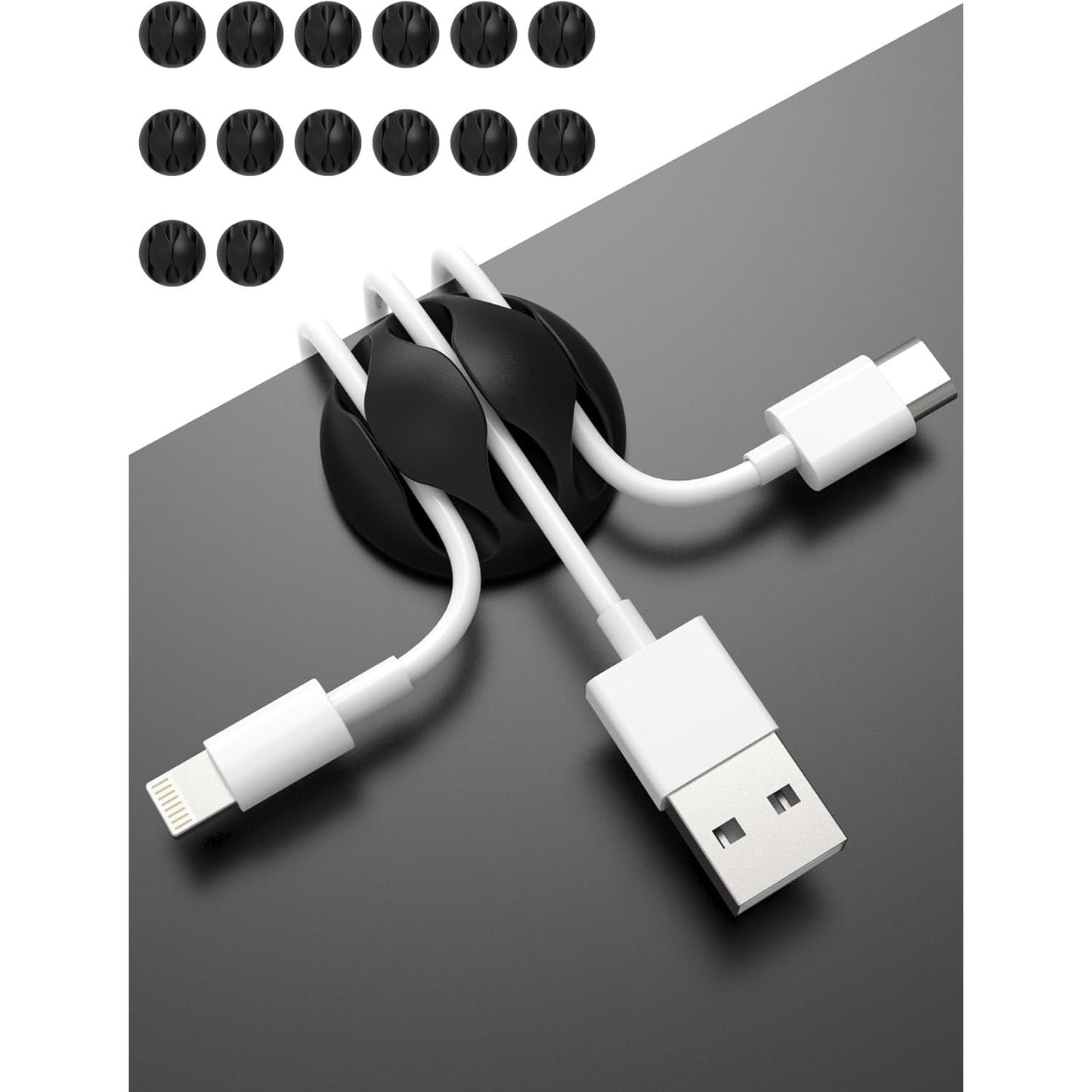 14 Pack Black 3-Hole TPR Cable Clips Cord Organizer - Premium Wire Management Holders for USB Charging Cables & Home Office Desks