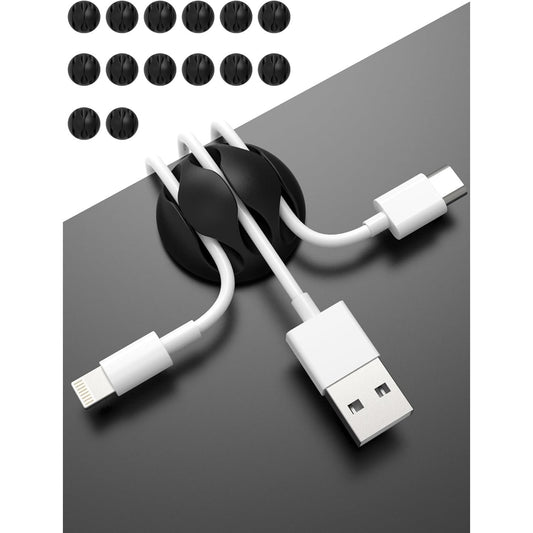 14 Pack Black 3-Hole TPR Cable Clips Cord Organizer - Premium Wire Management Holders for USB Charging Cables & Home Office Desks