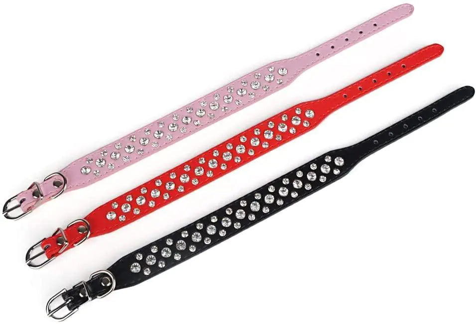 21 Inch Neck Rhinestone Dog Collar Bling XL Size 21 inch Neck PU Leather Crystal Wh ...