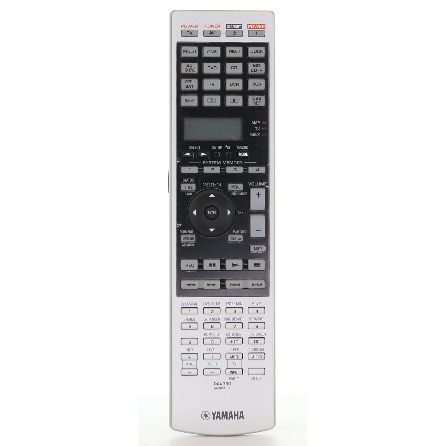 Yamaha RAV390 A/V Receiver Remote Control | Backlight | LCD Screen - WN98400JP