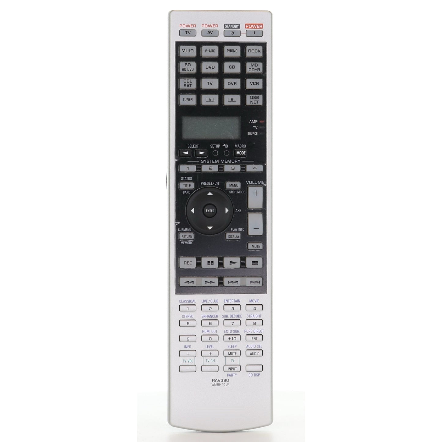 Yamaha RAV390 A/V Receiver Remote Control | Backlight | LCD Screen - WN98400JP
